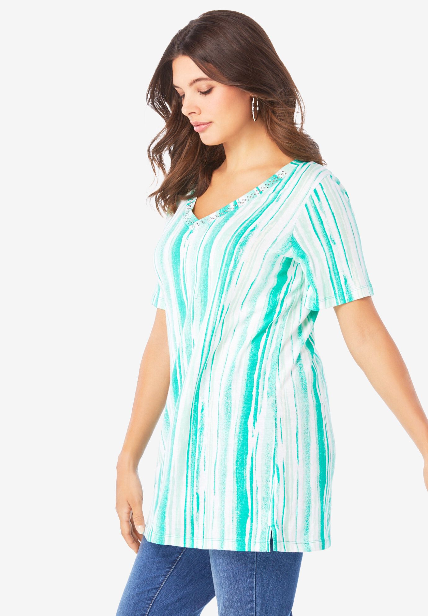 STRIPED TIE DYE ROUND NECK TUNIC