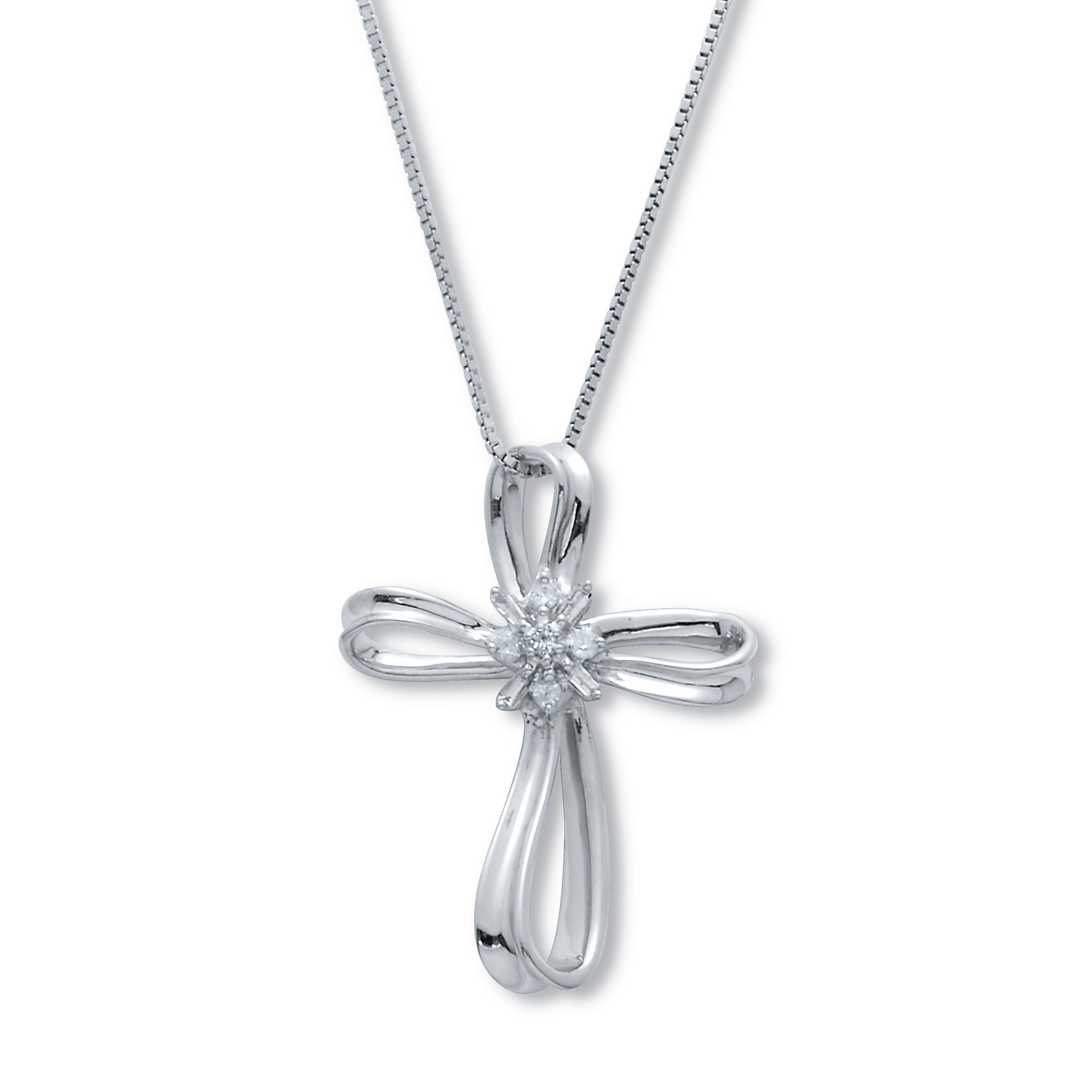.10 TCW Diamond Sterling Silver Cross Pendant and Chain 18 Inches, WHITE, hi-res image number 0