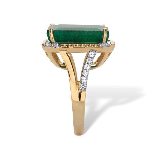 9.05 Cttw. Green Emerald and White Topaz Two-Tone Gold-Plated Silver Ring, GREEN, on-hover image number null