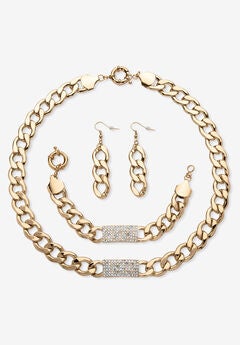 Crystal & Gold Link Necklace, Bracelet & Earring Set