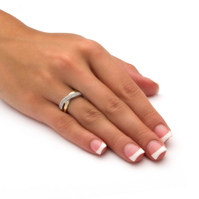 3/8 TCW Diamond Accent Solid 10k Yellow Gold Crossover Ring, WHITE, alternate image number 2