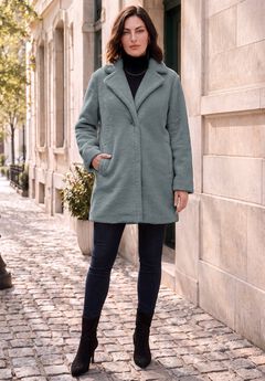 Plus Size Mid Length Teddy Faux Fur Coat