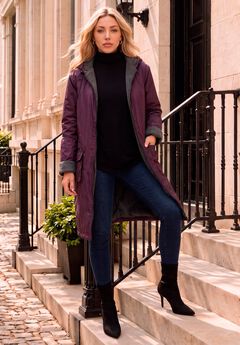 Plus Size Knee Length Hooded Nylon Jacket