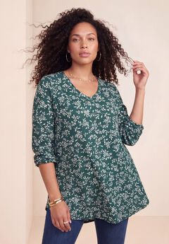 Plus Size Knit Thermal V Neck Swing Tunic – Long Sleeve