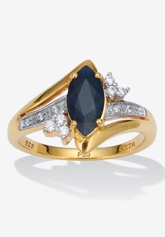Marquise Cut Midnight Blue Sapphire And Cz 18K Gold-Plated Sterling Silver Ring