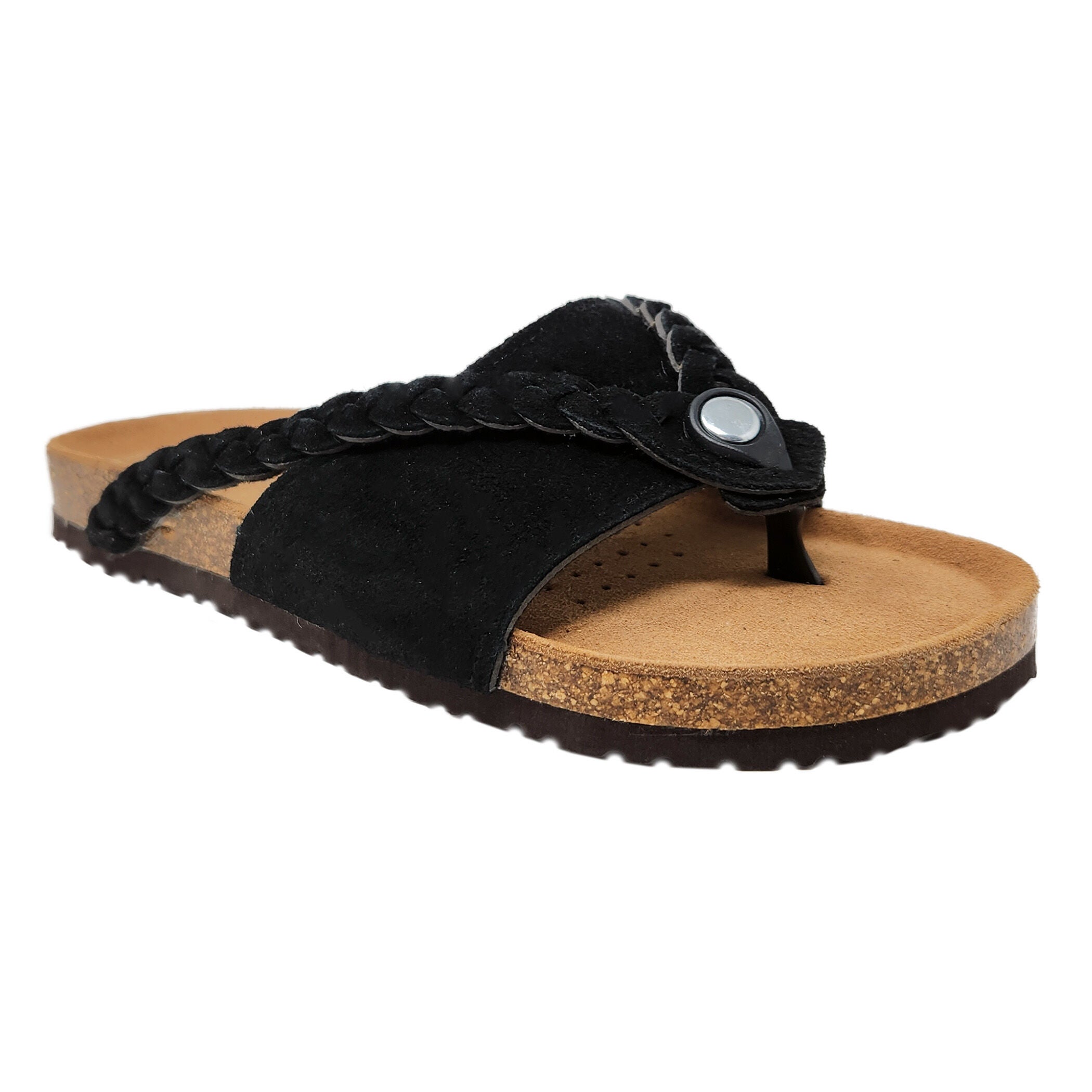 Leather Braided Thong Footbed Sandal, BLACK, hi-res image number 0