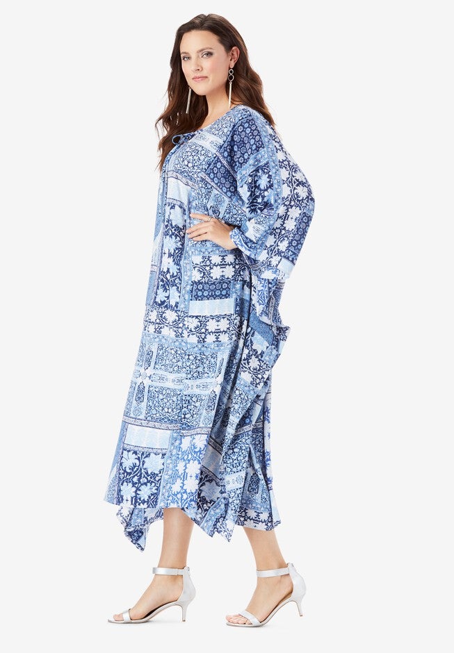 Georgette Caftan Dress with Kimono Sleeves, , alternate image number null