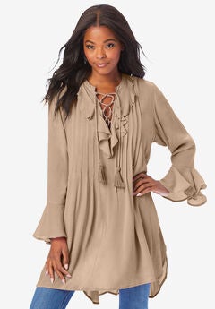 Ruffle Pintuck Crinkle Tunic