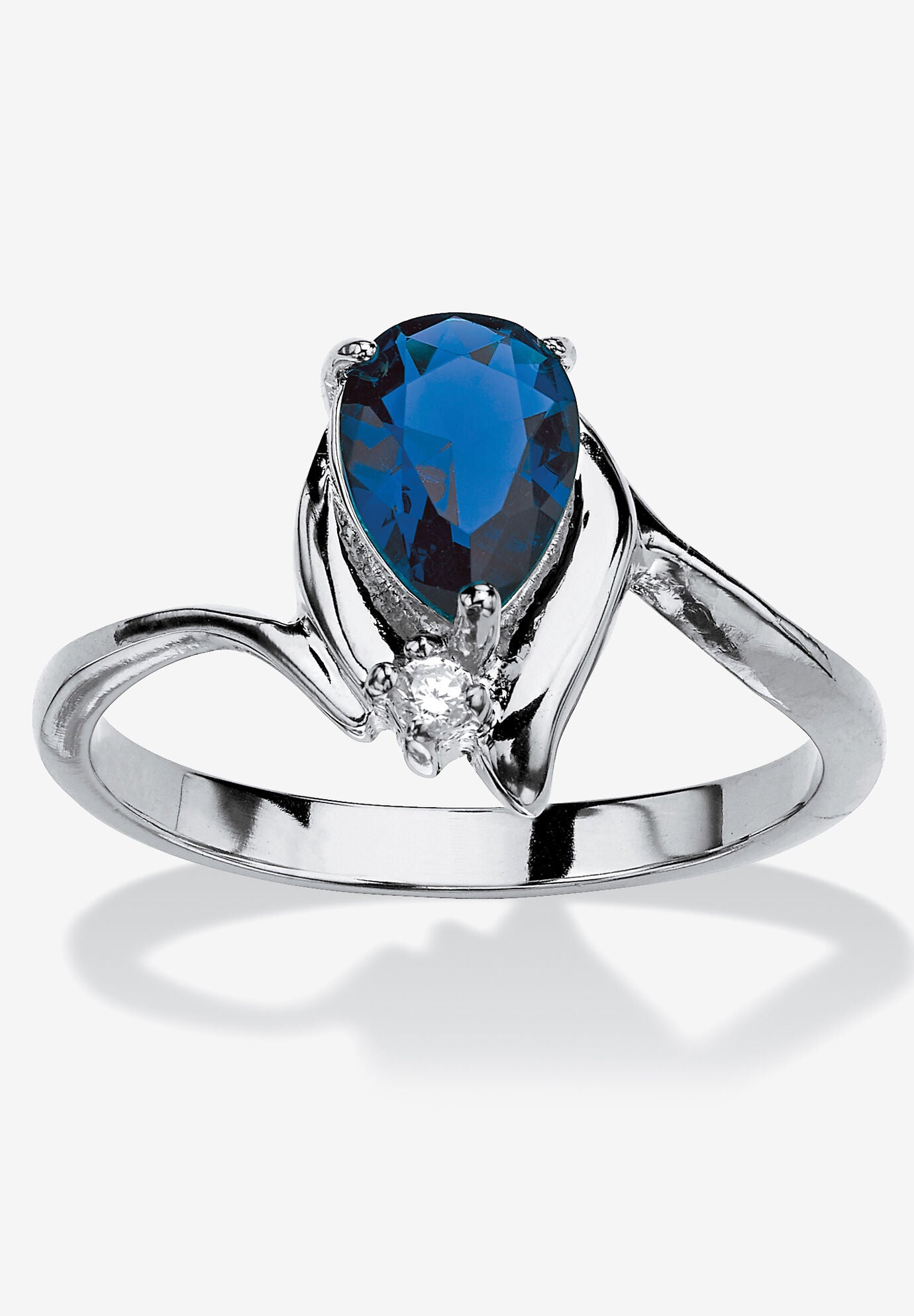 Silvertone Simulated Pear Cut Birthstone And Round Crystal Ring Jewelry, SAPPHIRE, hi-res image number 0