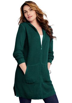 Mega Length Waffle Zip Hoodie