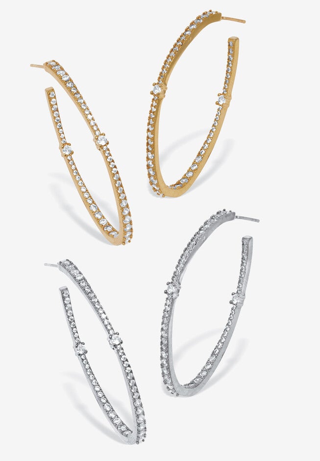 Round Crystal Goldtone And Silvertone Hoop Earrings Set, 46Mm, GOLD SILVER, hi-res image number 0