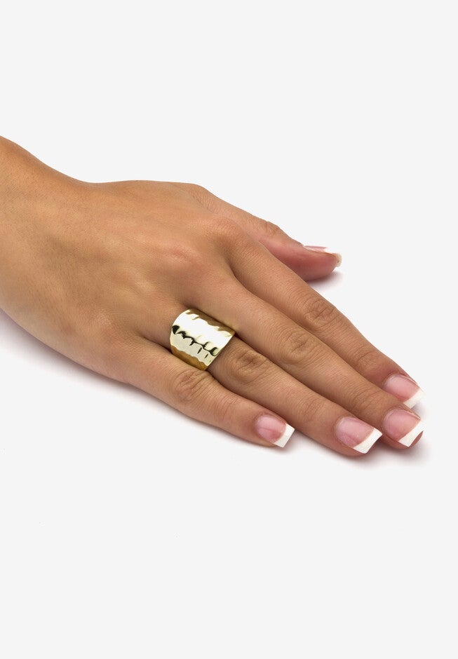 Yellow Gold Over Sterling Silver Hammered Dome Ring (5Mm) Jewelry, , alternate image number 2
