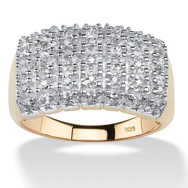 1/6 TCW Diamond Cluster Ring in 18k Yellow Gold-plated Sterling Silver, WHITE, hi-res image number 0