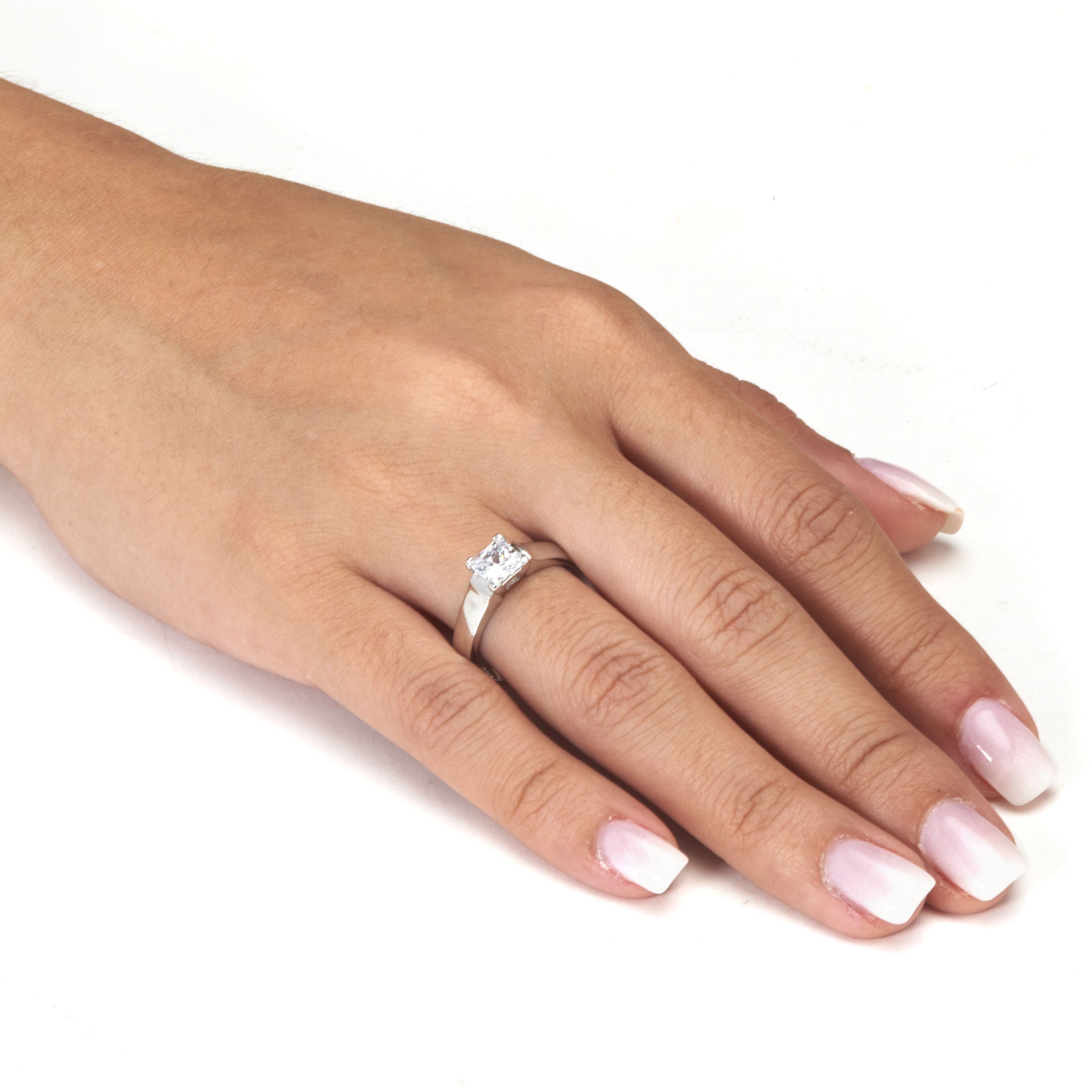 .90 CW Princess Cut Cubic Zirconia Platinum-Plated Sterling Silver Ring, WHITE, alternate image number 2