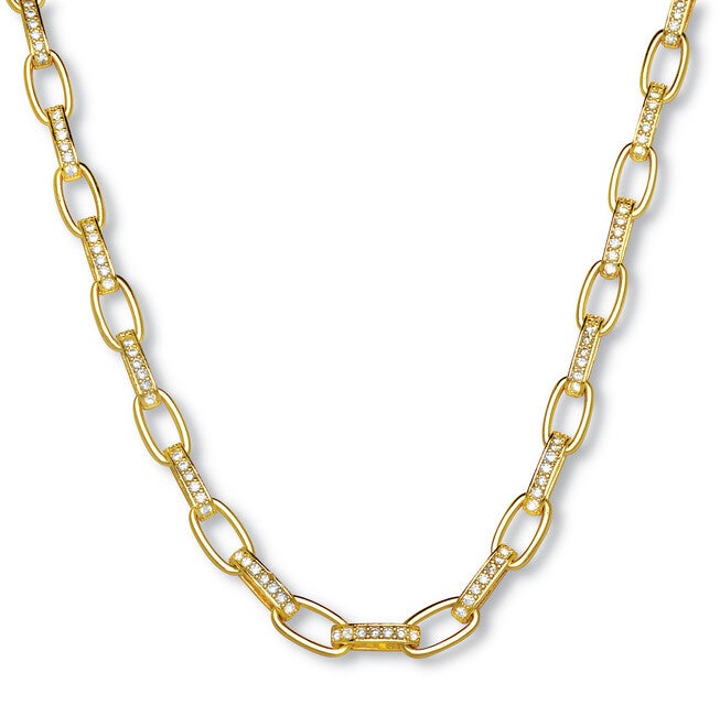 Crystal Goldtone Paperclip Necklace, 18 Inches, WHITE, hi-res image number 0
