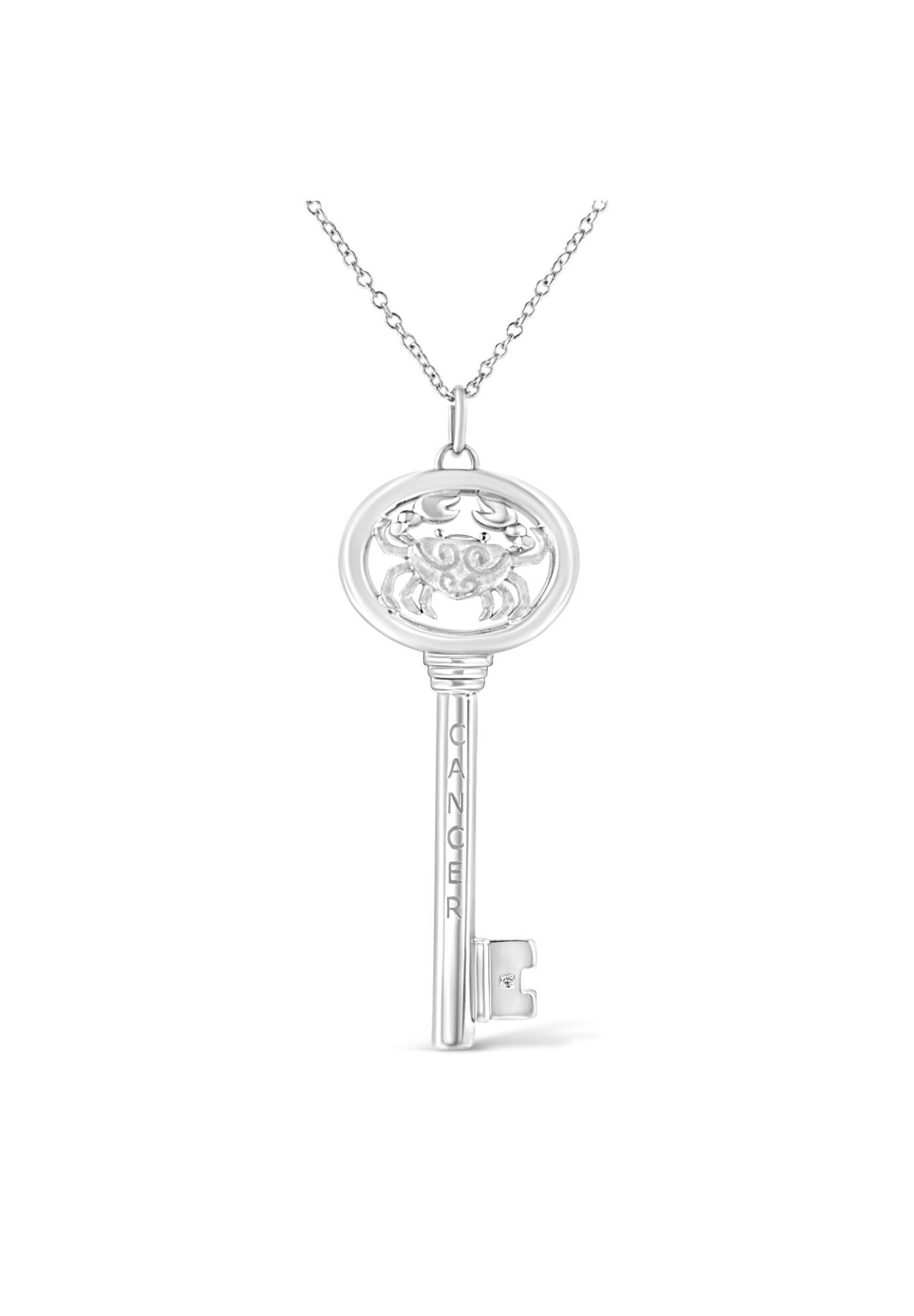 Sterling Silver Diamond Accent Cancer Zodiac Key Pendant Necklace, WHITE, hi-res image number 0