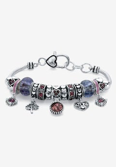 Antiqued Silvertone Simulated Birthstone 8" Charm Bracelet