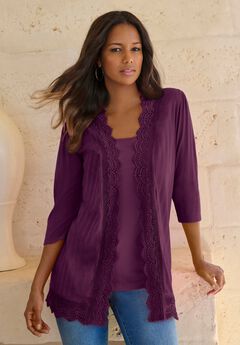 Crochet Trim Pointelle Cardigan