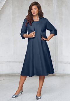Plus Size Elbow Sleeve Fit-and-Flare Dress with Bolero Jacket – 2-Piece Suit