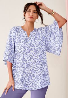 Notch-Neck Flutter-Sleeve Blouse
