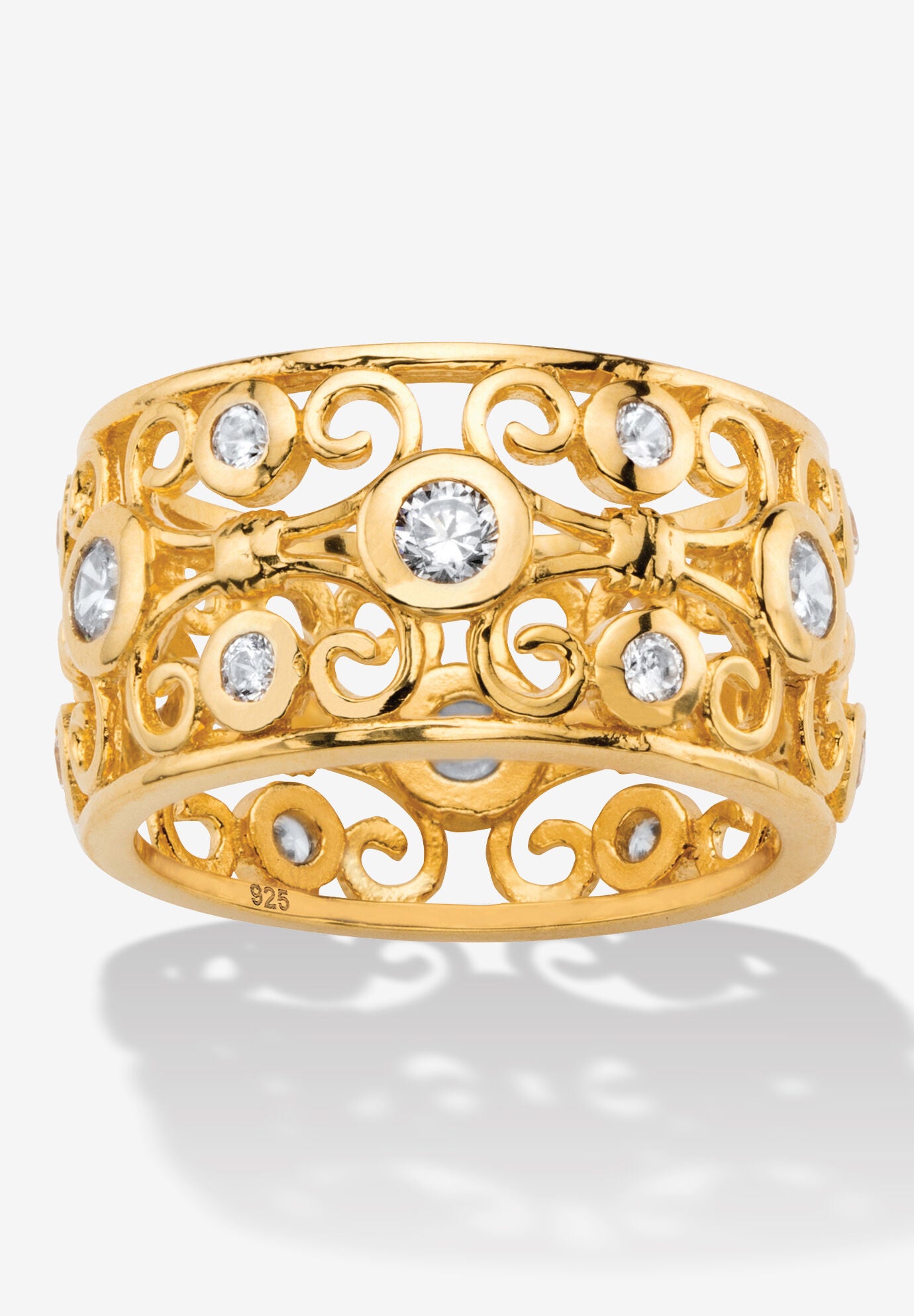 1 Tcw Cubic Zirconia 18K Gold Plated .925 Sterling Silver Scroll Eternity Ring, SILVER, hi-res image number 0