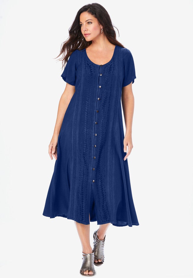 Button-Front Swing Dress, EVENING BLUE, hi-res image number null