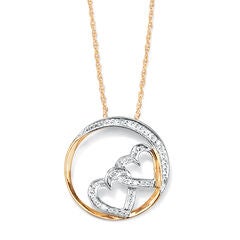 Diamond Accent Solid 10k Yellow Gold Double Heart Pendant Necklace 18"