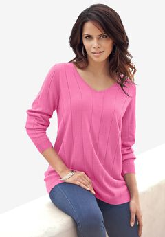 Plus Size Drop Needle V-Neck Lightweight Sweater Knit