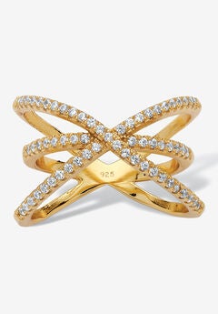 .57 Tcw Cubic Zirconia 14K Yellow Gold-Plated Sterling Silver Crossover Ring