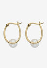 Yellow Gold Plated Sterling Silver Genuine Pearl Split Hoop Earrings, , on-hover image number null