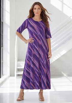 Plus Size Stretch Knit High Low Short Sleeve Maxi Dress