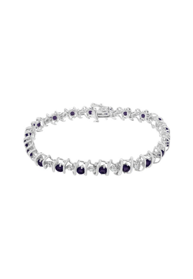 Sterling Silver Gemstone & Round Diamond Tennis Bracelet Purple Amethyst February Birthstone, , on-hover image number 1