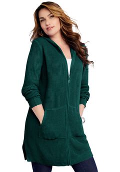 Mega Length Waffle Zip Hoodie