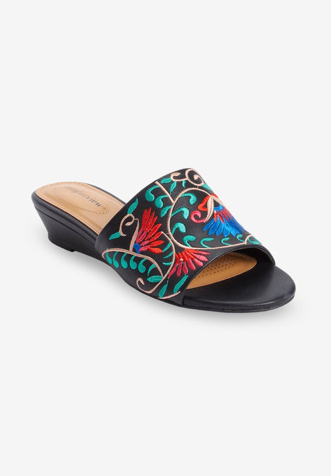 The Capri Slip On Mule, BLACK EMBROIDERY, hi-res image number null