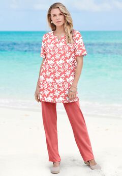 Print Notch Neck Soft Knit Tunic