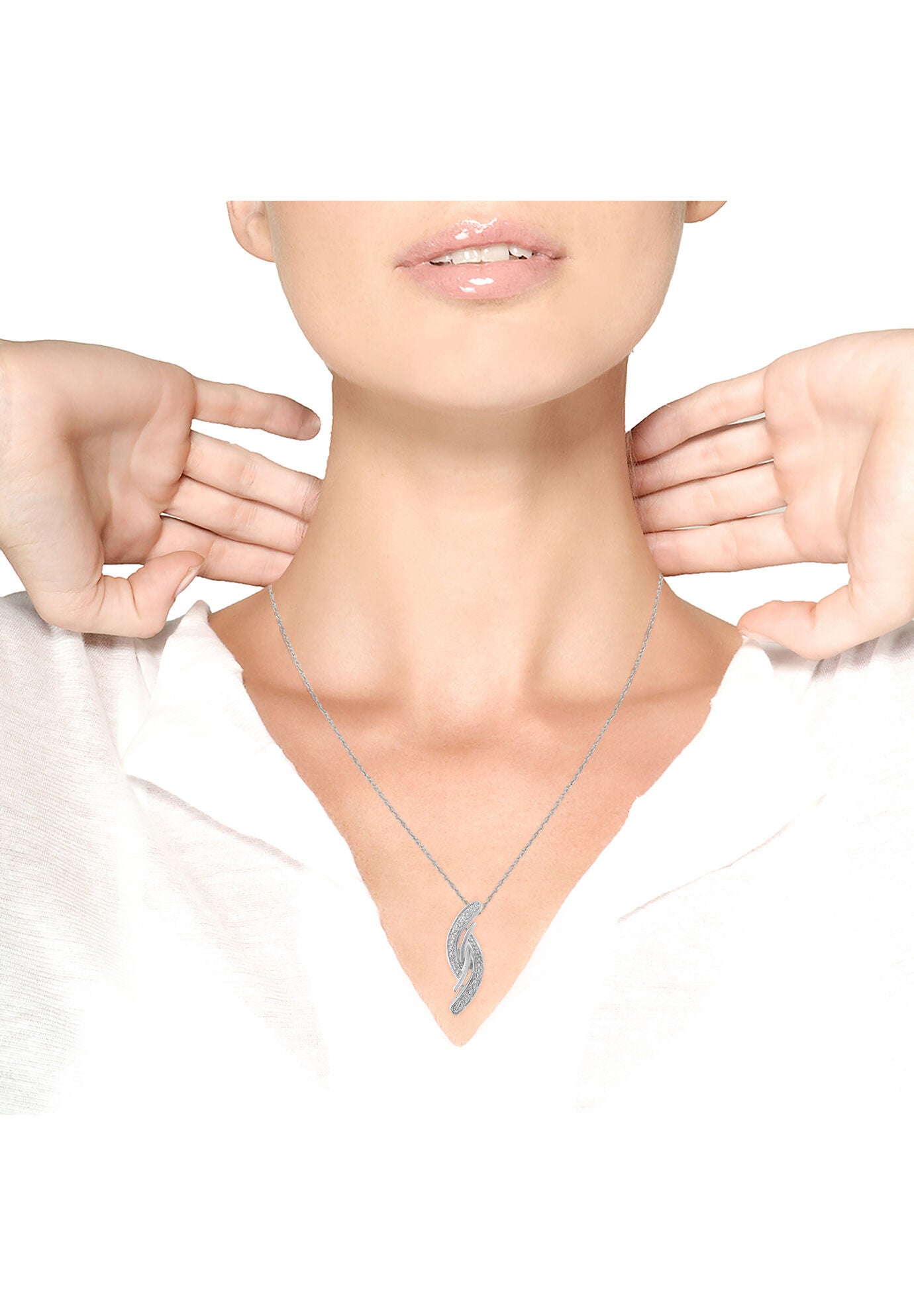 Silver Diamond Accent Bypass Curve 18 inches Pendant Necklace, , alternate image number 3