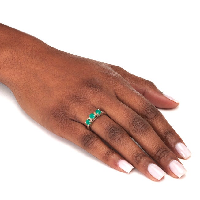 .75 TCW Oval Cut Genuine Green Emerald and White Topaz Sterling Silver Ring, GREEN, alternate image number null