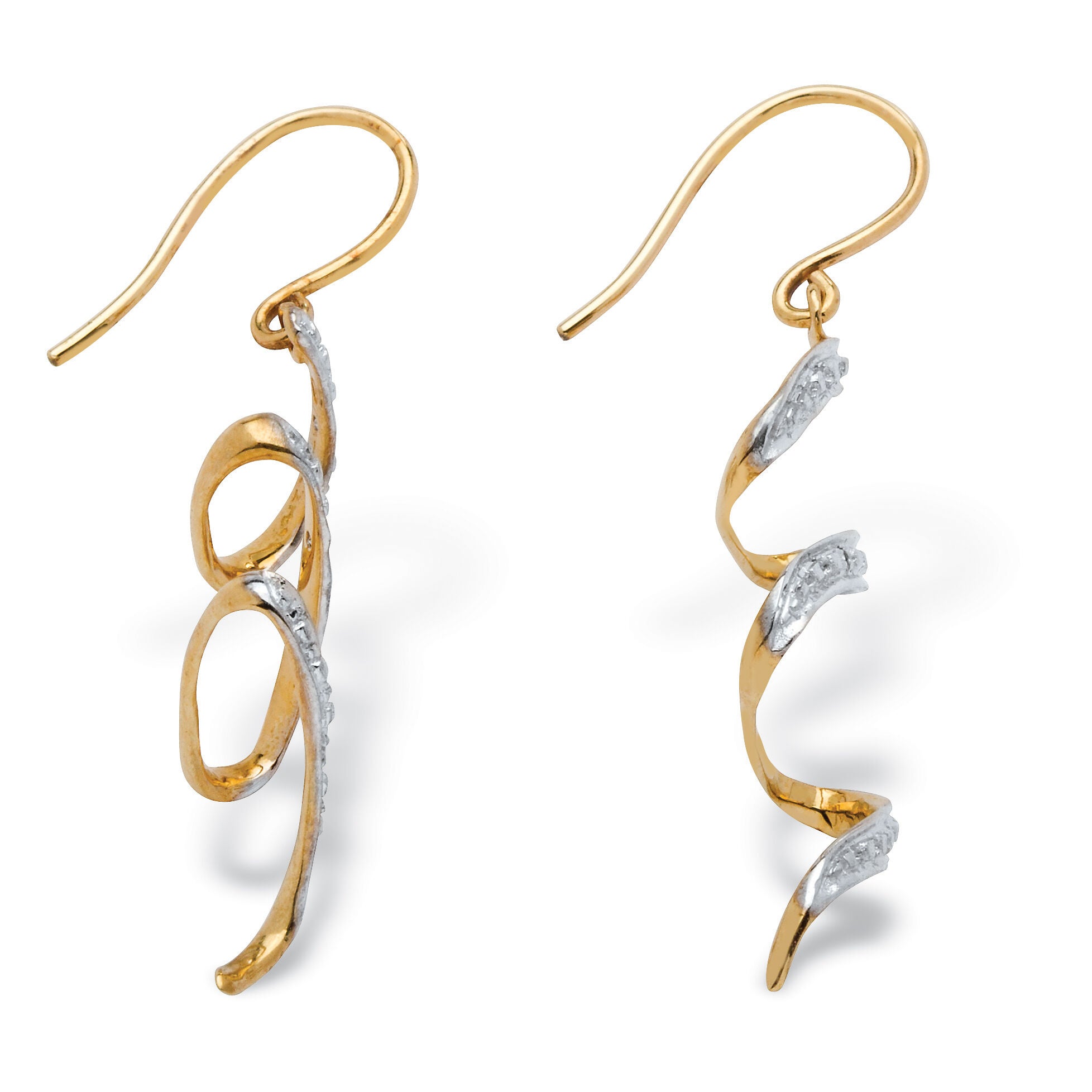 Diamond Accent 10k Yellow Gold 1 inches Ribbon Drop Earrings, WHITE, on-hover image number 1