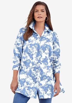 Plus Size Kate Tunic Shirt – Long Sleeve Classic Button-Down with Flowy, Longline Fit