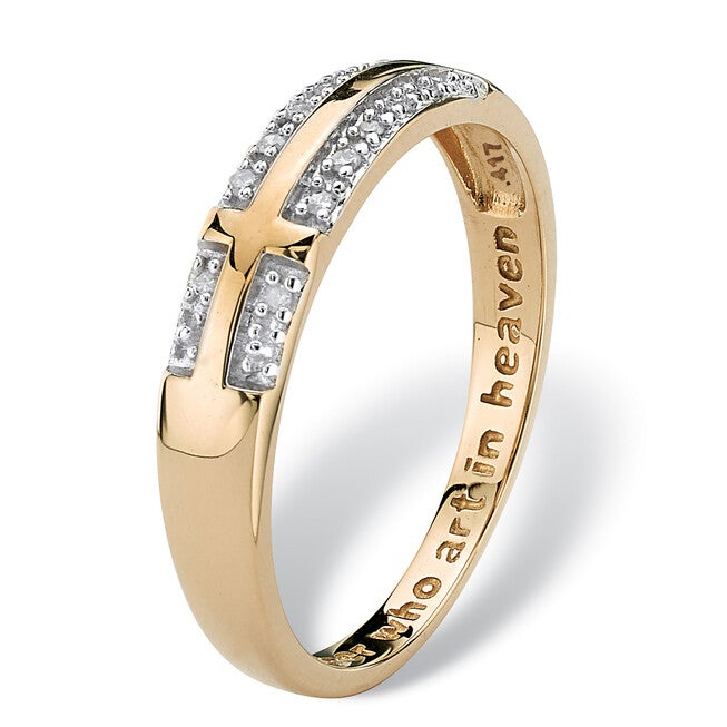 Diamond Accent 10k Yellow Gold Lord's Prayer Cross Ring, WHITE, on-hover image number 1