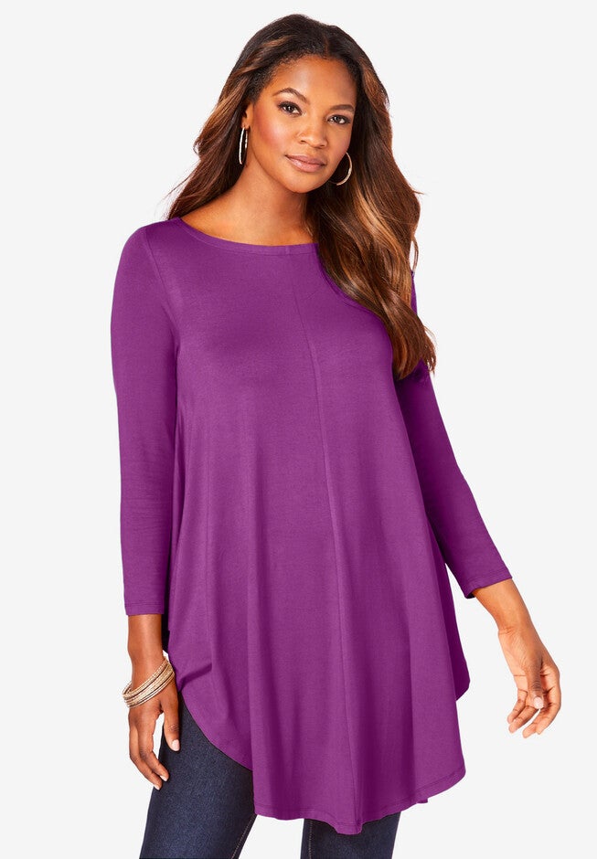 Boatneck Swing Ultra Drape Tunic, PURPLE MAGENTA, hi-res image number null