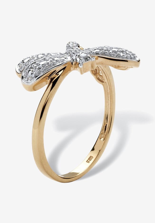 Diamond Accent 18K Gold-Plated Sterling Silver Dragonfly Ring, , on-hover image number 1