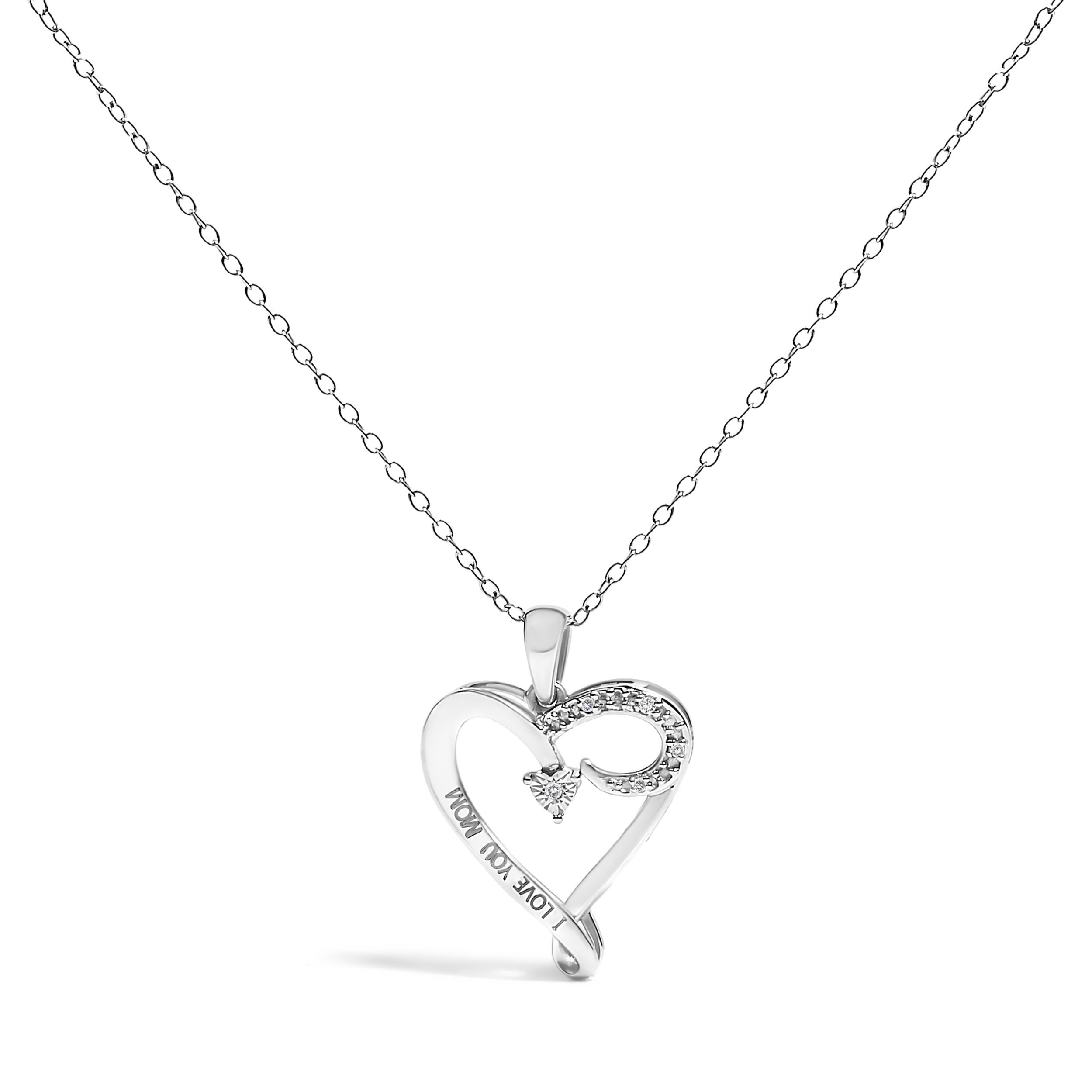 Silver Diamond Accent "I LOVE YOU MOM" Heart Pendant Necklace, WHITE, hi-res image number 0
