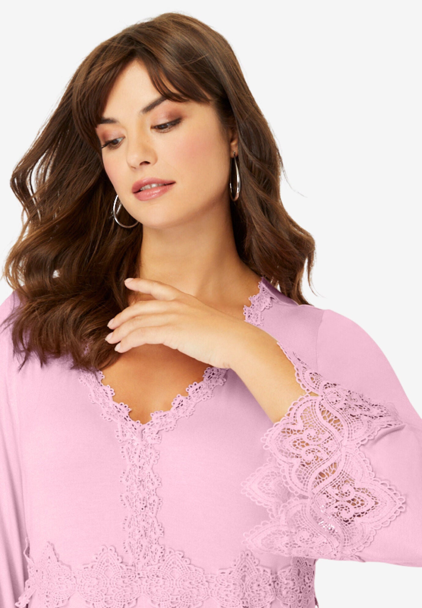 Empire Waist Boho Lace Trimmed Tee, , alternate image number 2