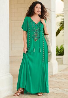 Aline Embroidered Crinkle Maxi Dress