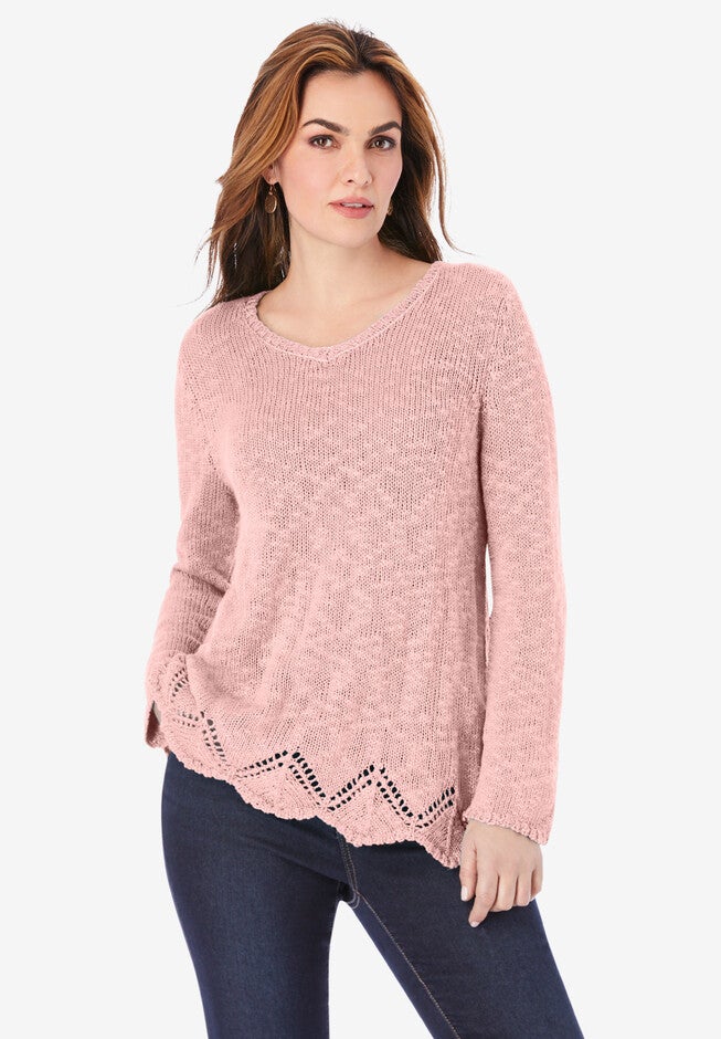 Pointelle Slub Boyfriend Pullover, SOFT BLUSH, hi-res image number null