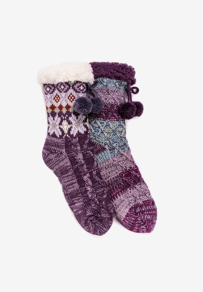 2-Pair Tall Pom Cabin Socks, WATERCOLOR, hi-res image number 0