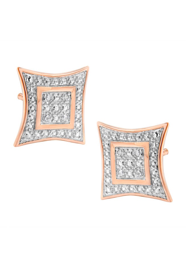Rose Gold Plated Sterling Silver Diamond Accented 4Stone Four Pointed Star Shaped Halostyle Stud Earrings, ROSE GOLD, hi-res image number null