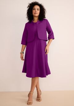 Extended Plus Size Elbow Sleeve Fit-and-Flare Dress with Bolero Jacket – 2-Piece Suit