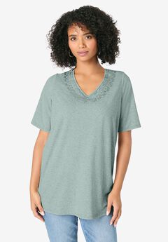 Embroidered Linen Blend Tee